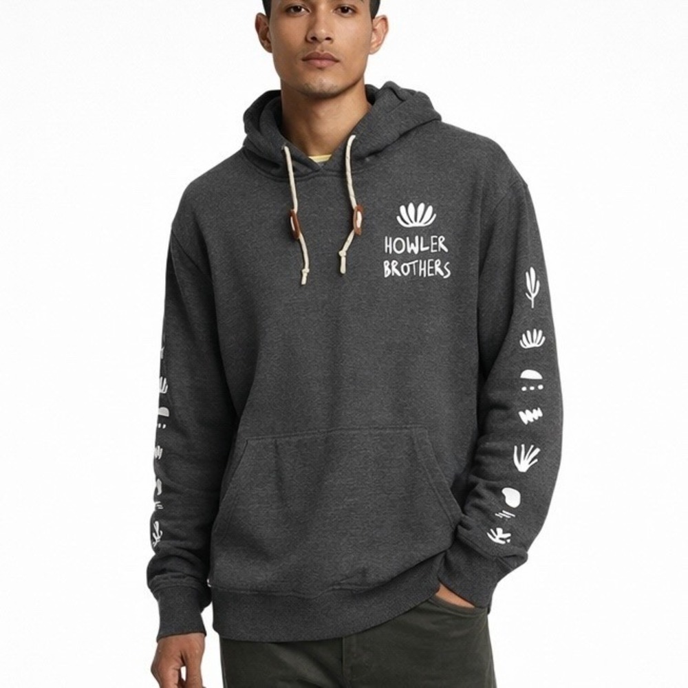 Howler Brothers Bros Graphic Pullover Hoodie L Gray Heed The Call Surfcore